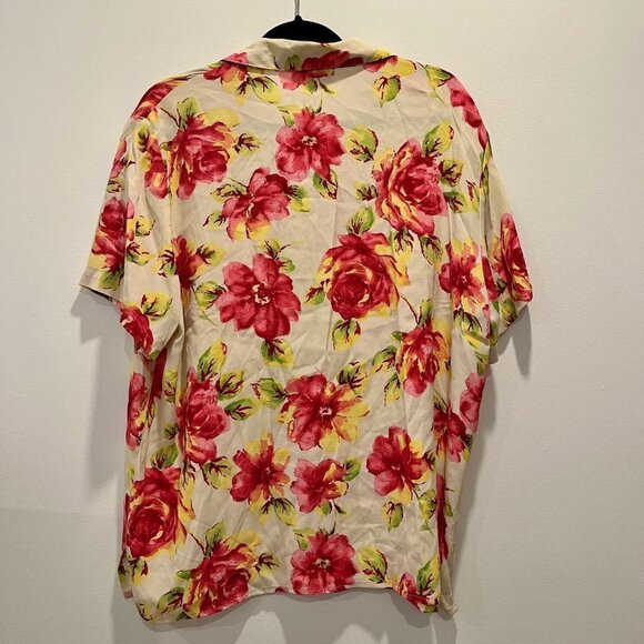 Vintage Hawaiian Tropical Short Sleeve Pink Floral Button Down Blouse Shirt XL - Picture 6 of 7